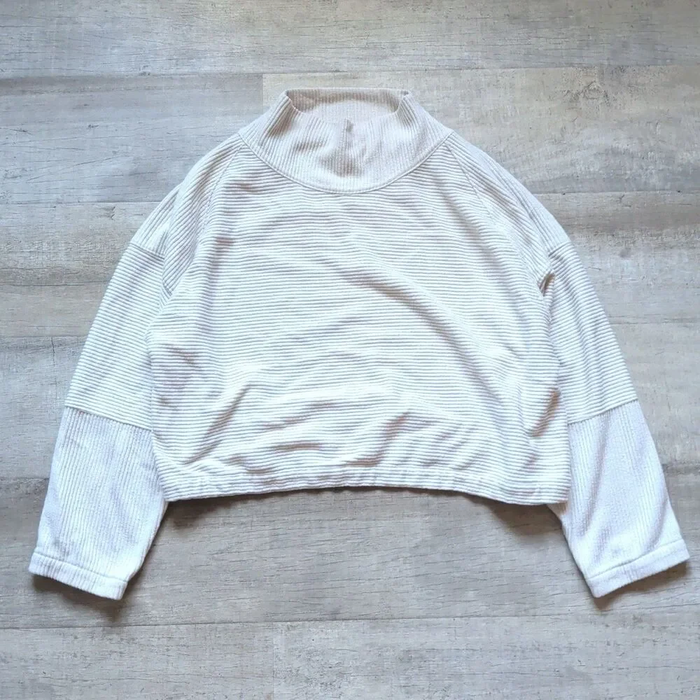 ​prAna Cream Ribbed Mock Neck Pullover Sweater Sweatshirt Size L Drop Shoulder